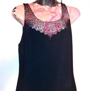 XL Ladies sleeveless black tank top.  Cool design on front neckline.
